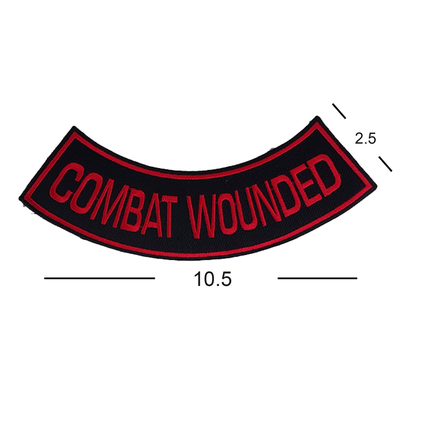 Combat Wounded Bottom Rocker Patch - Red on Black Iron On Sew On Large Back Patch for Biker Vest Jacket
