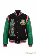 Custom Alpha Kappa Alpha Black Wool & Leather Letterman Jacket | Custom D9