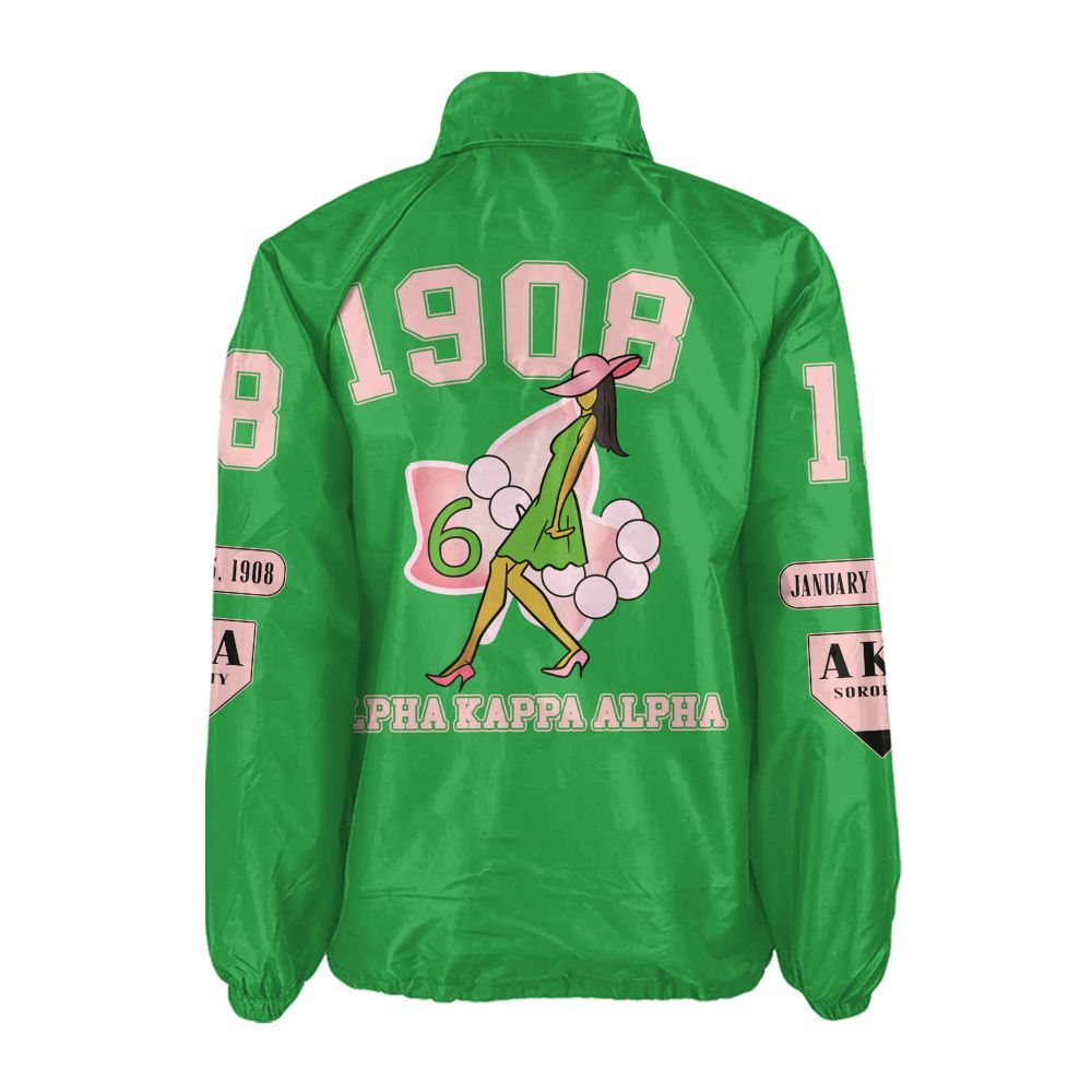 Custom Alpha Kappa Alpha Green Outerwear – Premium Salmon Pink & White Embroidery