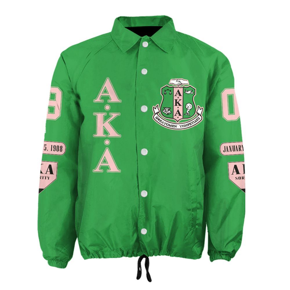 Custom Alpha Kappa Alpha Green Outerwear – Premium Salmon Pink & White Embroidery