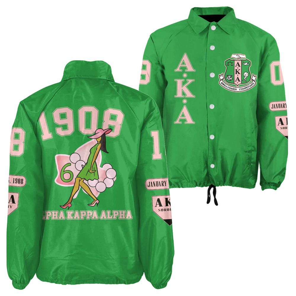 Custom Alpha Kappa Alpha Green Outerwear – Premium Salmon Pink & White Embroidery
