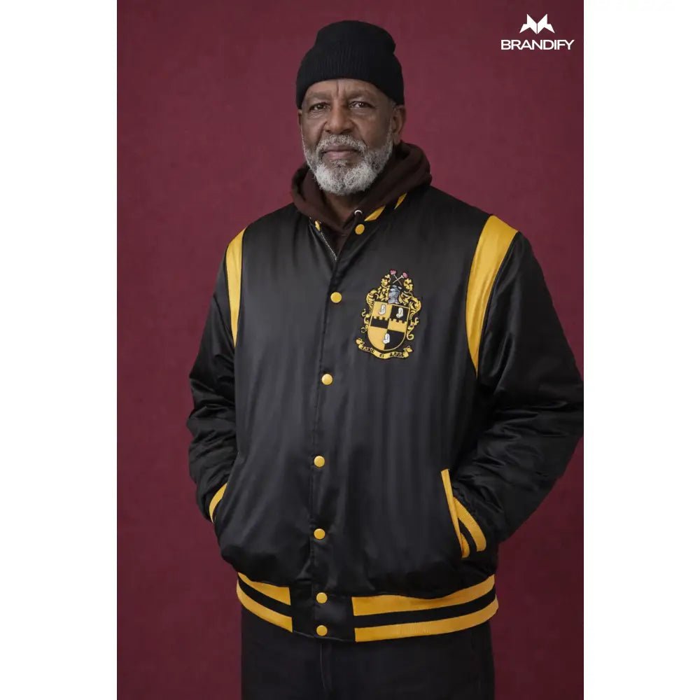 Custom Alpha Phi Alpha Black & Gold Bomber Jacket | Custom D9