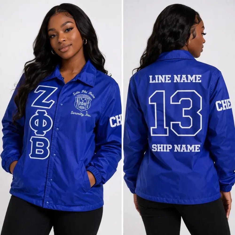 Custom Blue Zeta Phi Beta Line Jacket | Personalized Crossing Jacket with Name, Number & Year