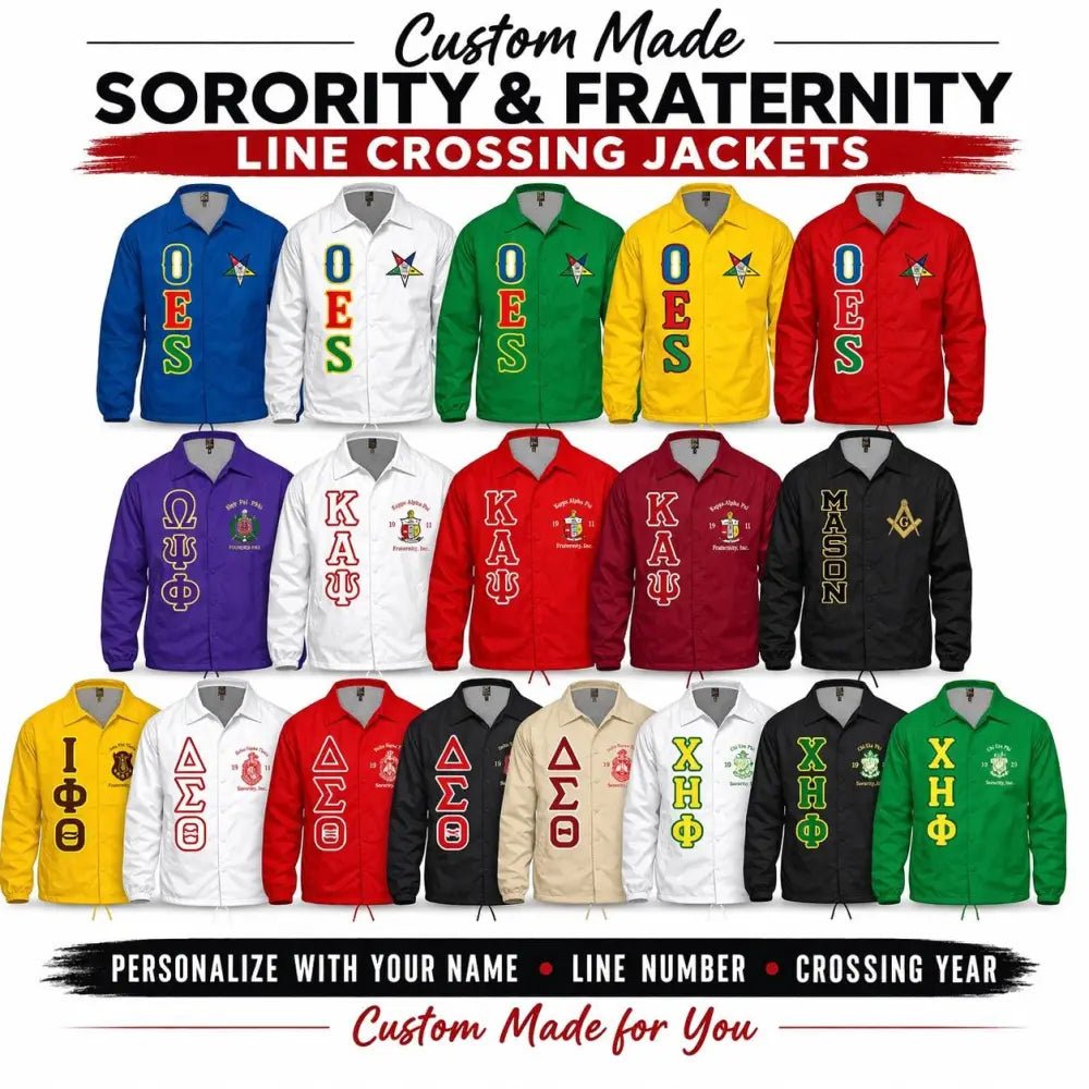 Custom Crossing Line Jacket Sorority Fraternity Jacket Personalized Greek Apparel Line Jacket Colors Discount for Chapter Group | Custom D9