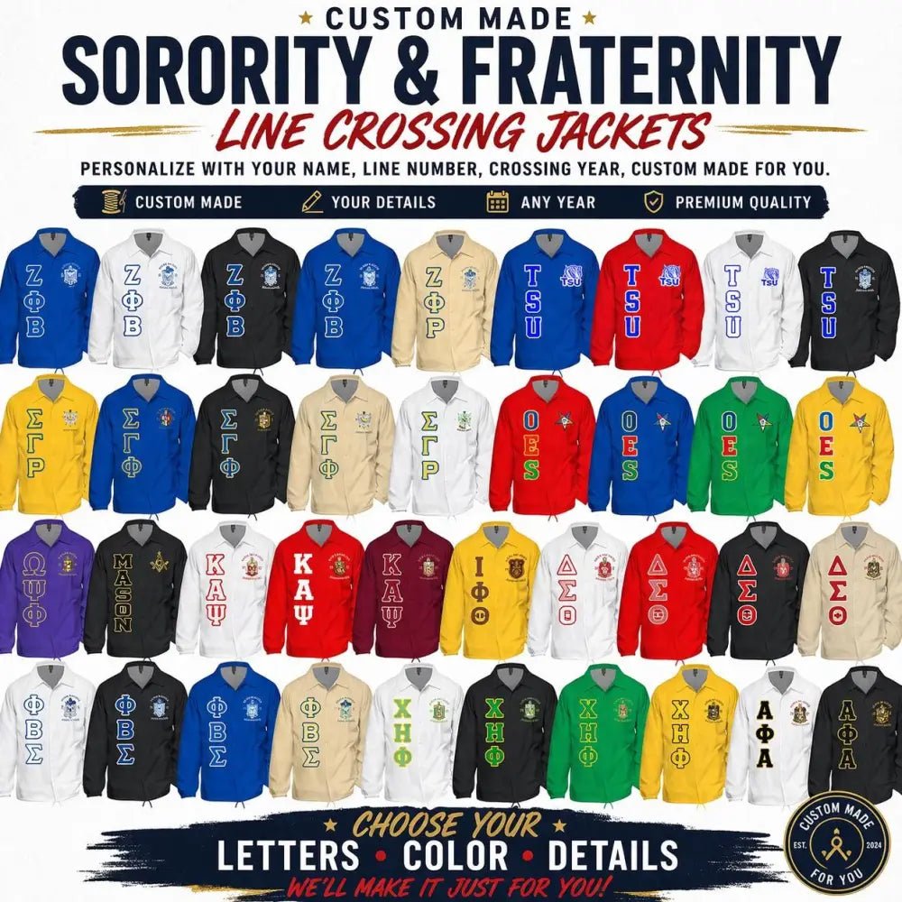 Custom Crossing Line Jacket Sorority Fraternity Jacket Personalized Greek Apparel Personalized Line Jacket Colors Discount for Chapter Group