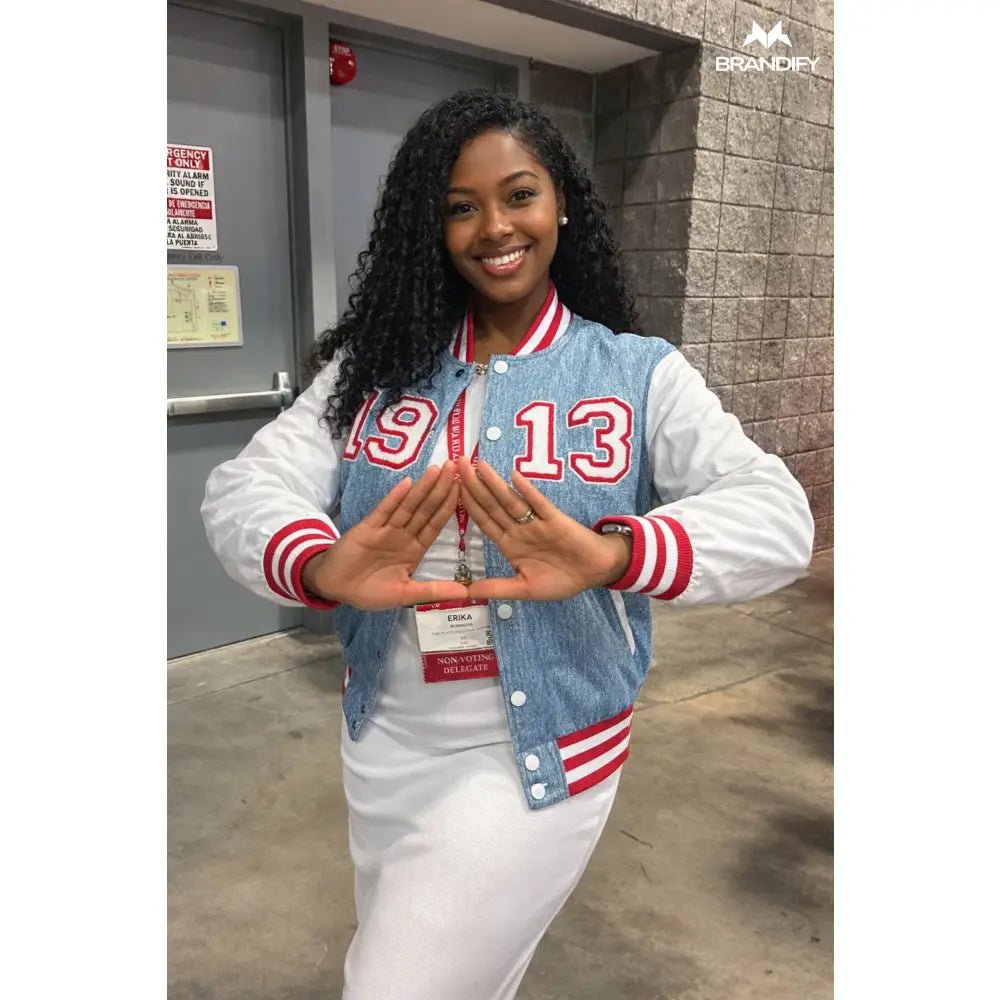 Custom Delta Sigma Theta 1913 Denim Bomber Jacket | Custom D9