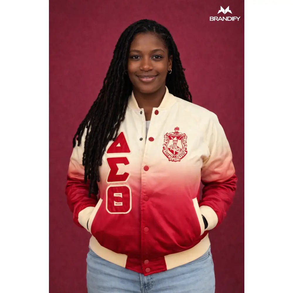 Custom Delta Sigma Theta Cream Ombre Bomber Jacket | Custom D9