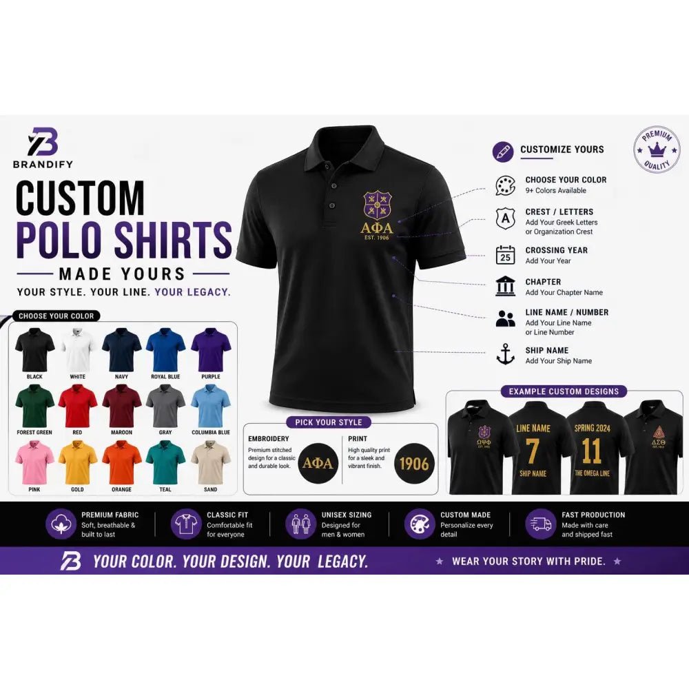 Custom Fraternity Embroidered Polo Shirt Personalized Greek Apparel | Custom D9