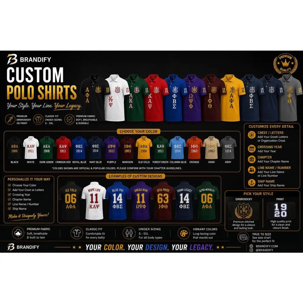 Custom Fraternity Embroidered Polo Shirt Personalized Greek Apparel | Custom D9