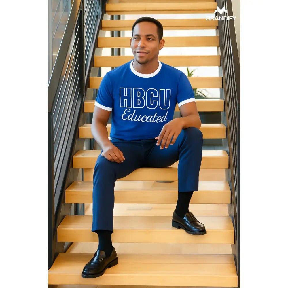Custom HBCU Men’s Blue/White Chenille Tee | Custom D9