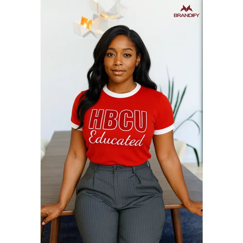 Custom HBCU Women’s Red/White Chenille Tee | Custom D9
