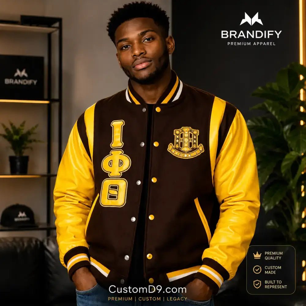 Custom Iota Wool & Leather Letterman Jacket | Custom D9