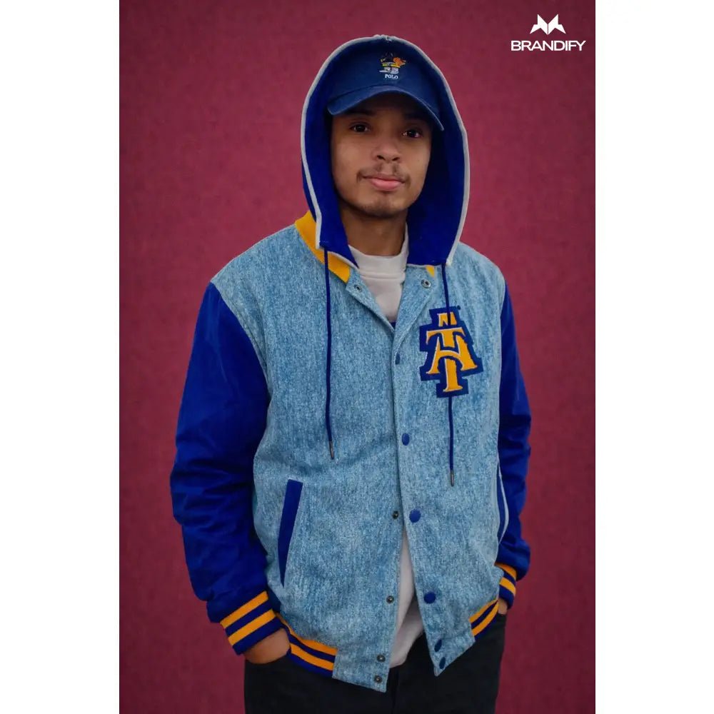 Custom North Carolina A&T Denim Bomber Jacket | Custom D9