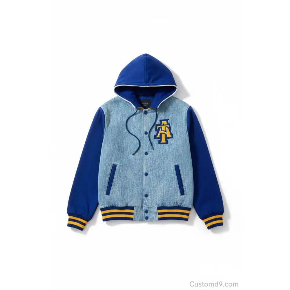 Custom North Carolina A&T Denim Bomber Jacket | Custom D9