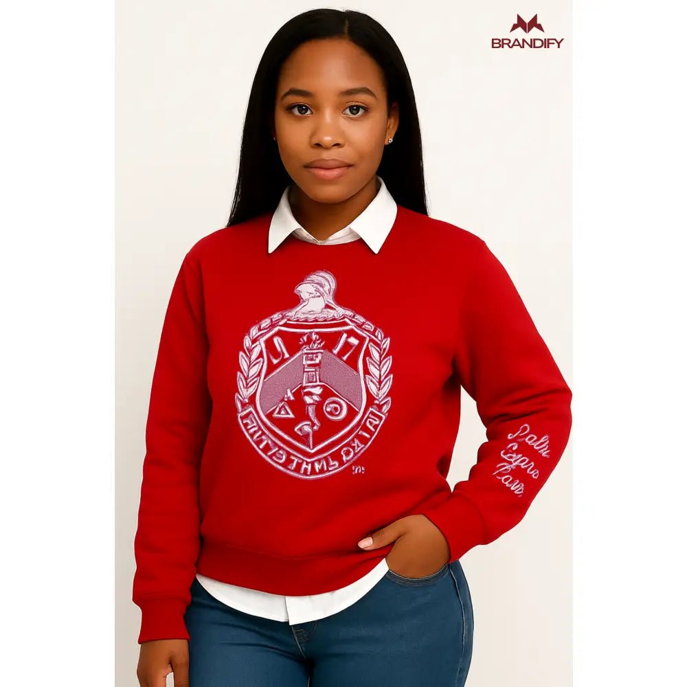 Custom Red Delta Shield Chenille Sweatshirt | Custom D9