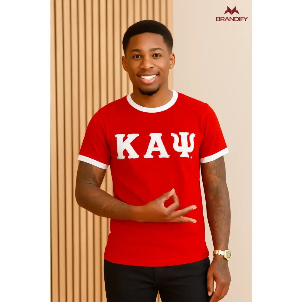 Custom Red/White ΚΑΨ Ringer Chenille Tee | Custom D9