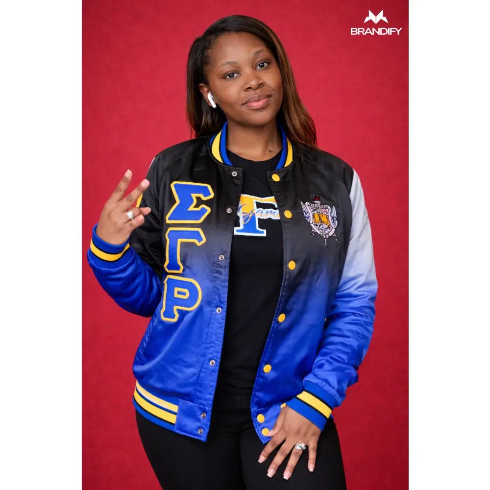 Custom Sigma Gamma Rho Black Ombré Bomber Jacket | Custom D9