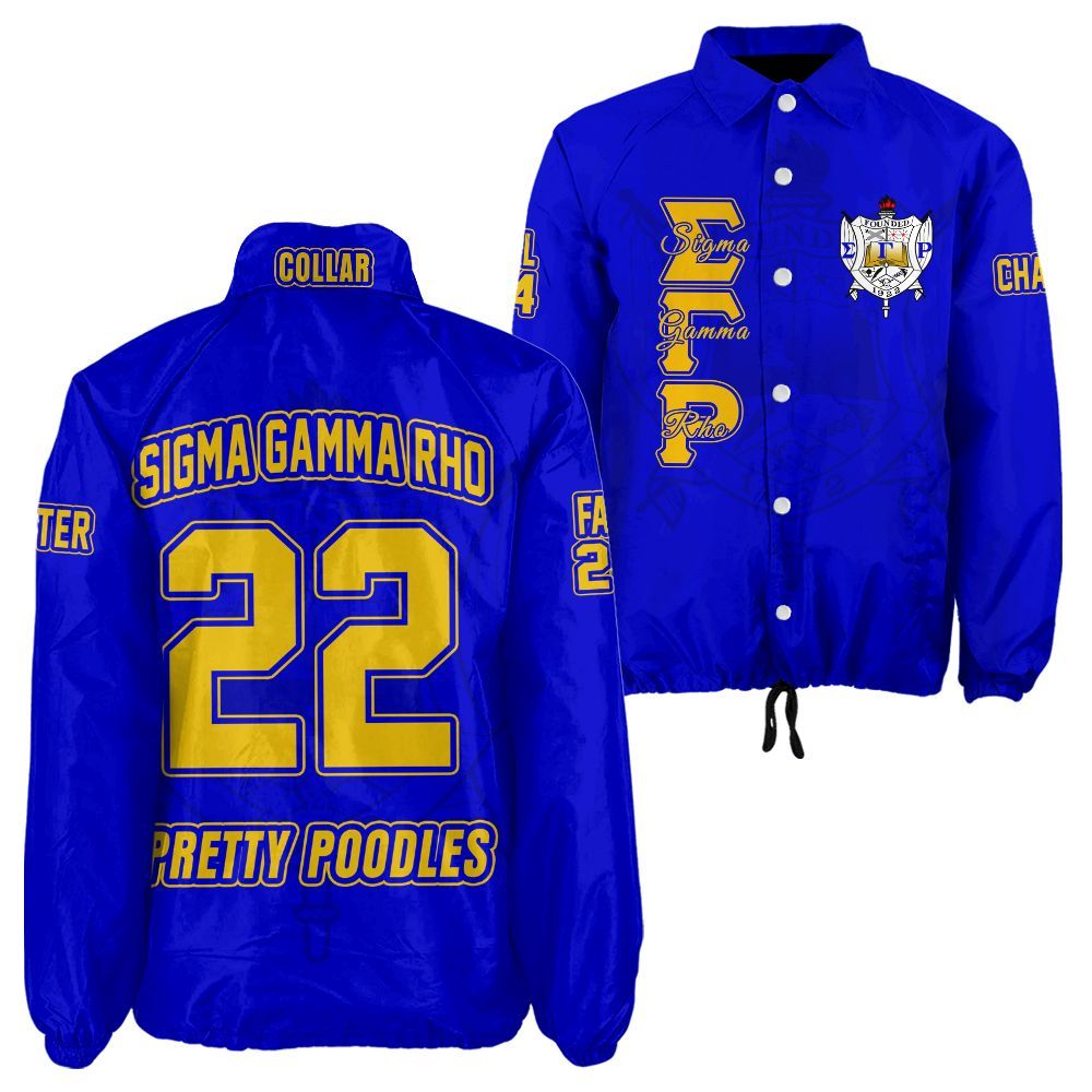 Custom Sigma Gamma Rho Blue Outerwear – Premium Gold & White Embroidery