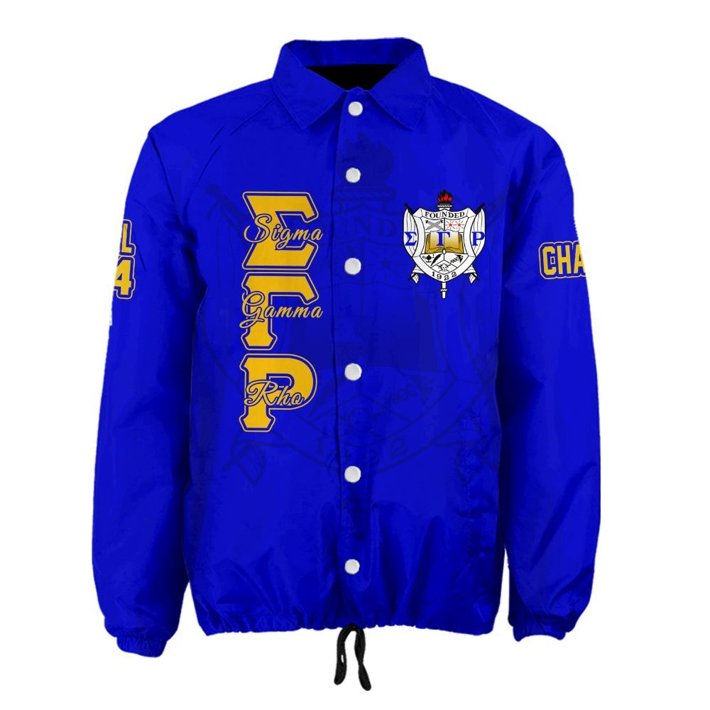 Custom Sigma Gamma Rho Blue Outerwear – Premium Gold & White Embroidery