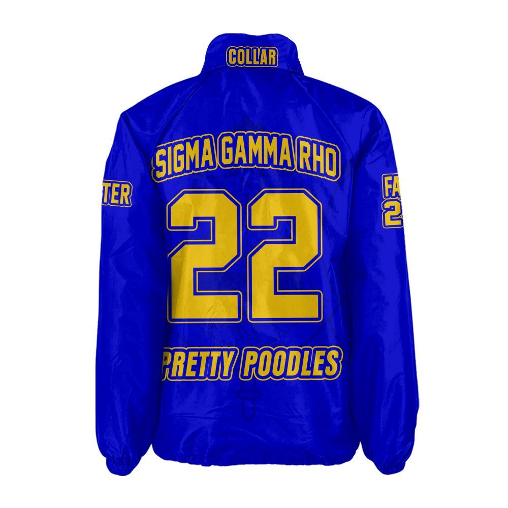 Custom Sigma Gamma Rho Blue Outerwear – Premium Gold & White Embroidery