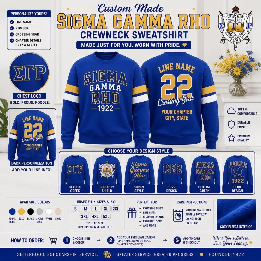 Custom Sigma Gamma Rho Crewneck Sweatshirt | SGRho Sorority Sweatshirt | Personalized Line Name Number Year Chapter | 1922 Crewneck Gift