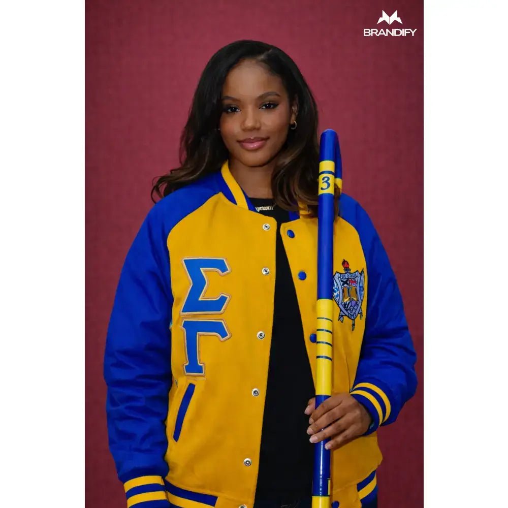 Custom Sigma Gamma Rho Gold Wool & Leather Letterman Jacket | Custom D9