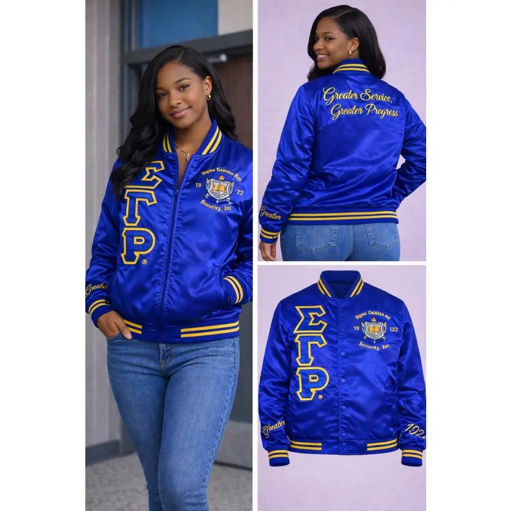 Custom Sigma Gamma Rho Legendary Satin Varsity Jacket, Crossing Jacket, option to Personalize Line Jacket Greater Service Greater Progress