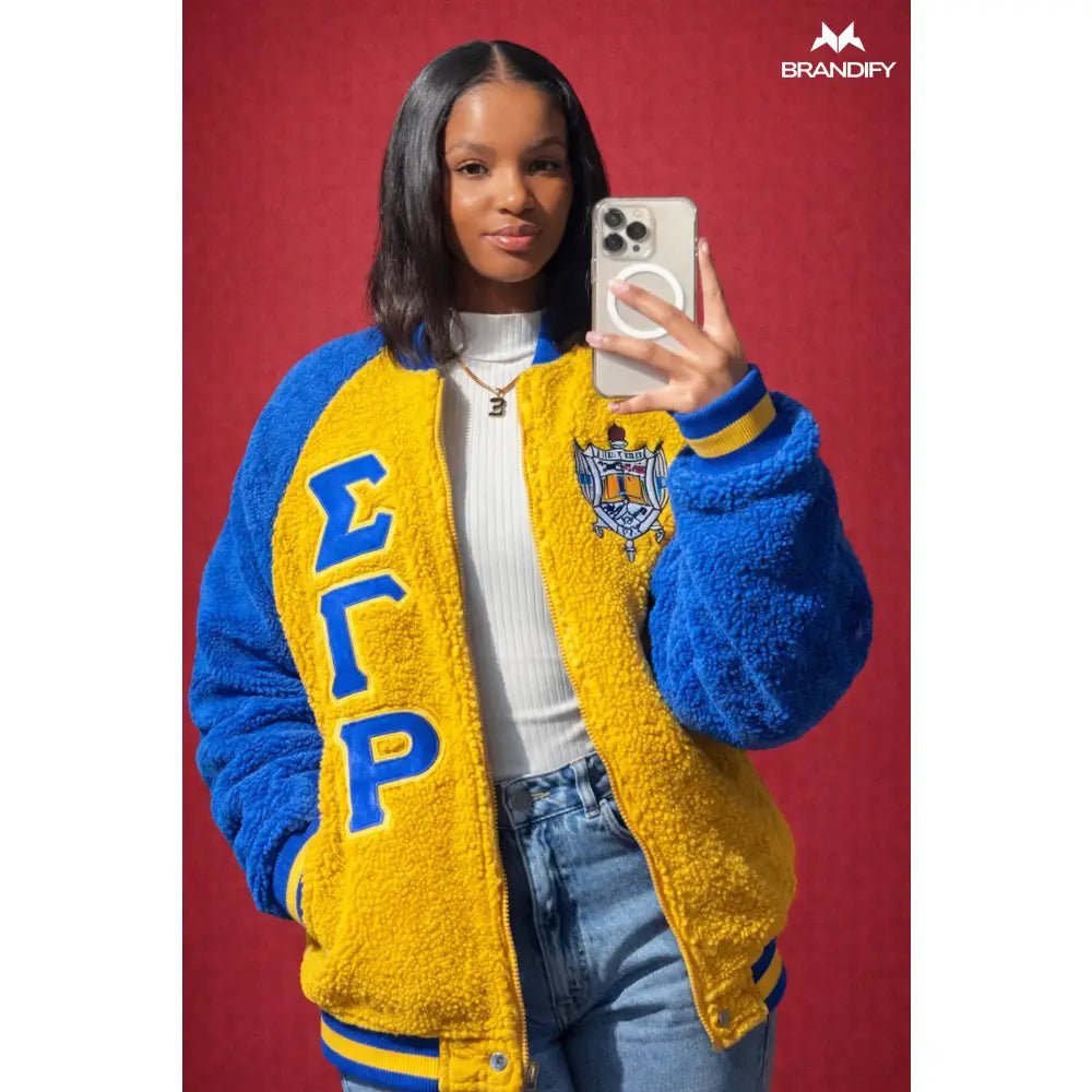 Custom Sigma Gamma Rho Reversible Sherpa Bomber Jacket | Custom D9