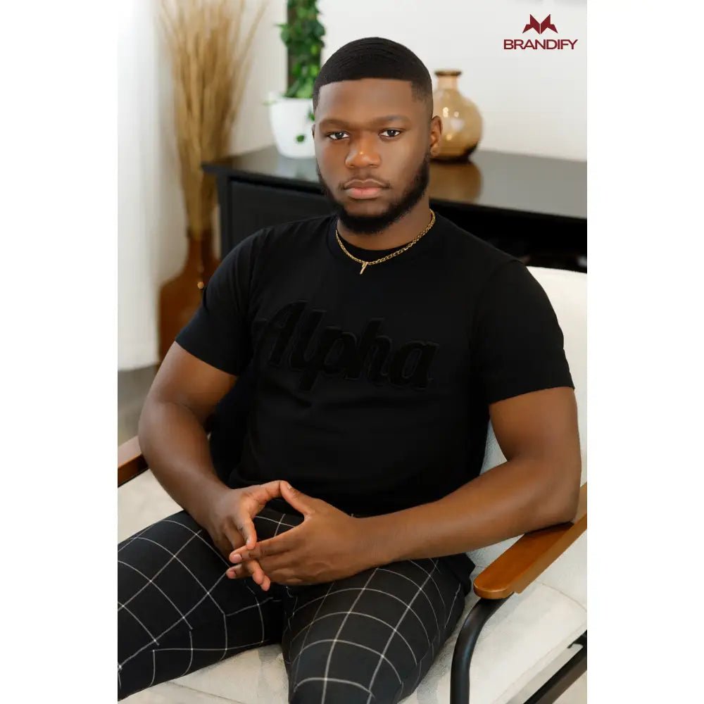 Custom Solid Black Alpha Chenille Tee | Custom D9