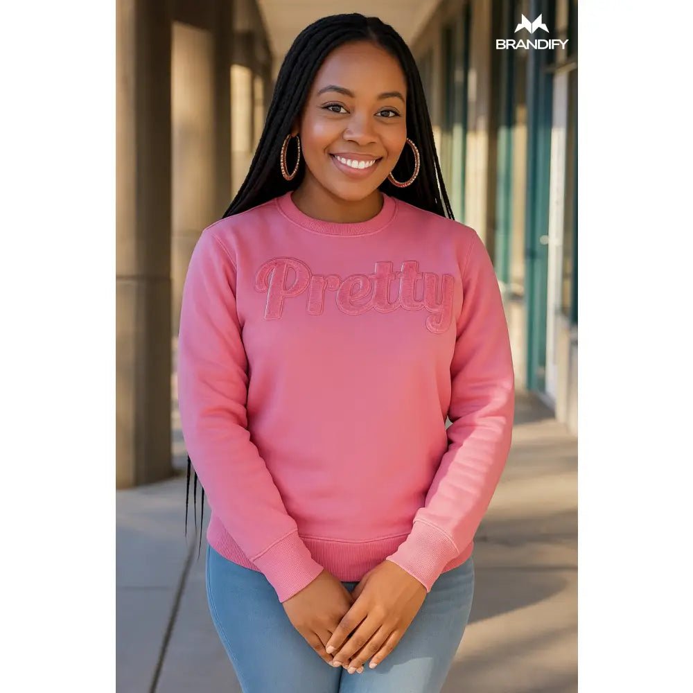 Custom Solid Pink Pretty Chenille Sweatshirt | Custom D9