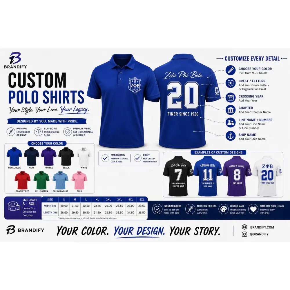 Custom Sorority Fraternity Polo Shirt Personalization Options Greek Apparel Line Name Number Chapter Crossing Year Custom Color Polo Shirt