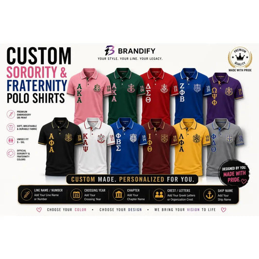 Custom Sorority Fraternity Polo Shirt Personalization Options Greek Apparel Line Name Number Chapter Crossing Year Custom Color Polo Shirt