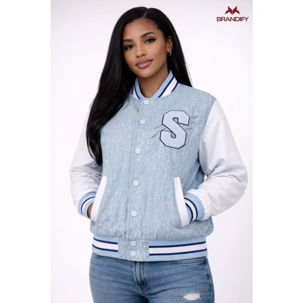 Custom Tennessee State University Black Denim Bomber Jacket | Custom D9