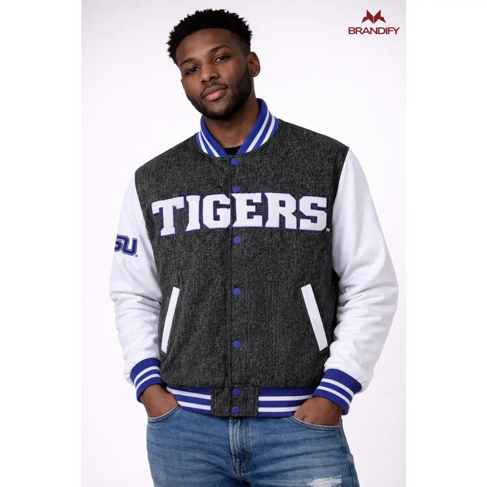 Custom Texas Southern University Black Denim Bomber Jacket | Custom D9