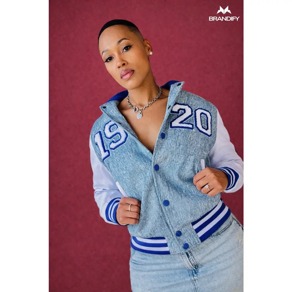 Custom Zeta Phi Beta 1920 Denim Bomber Jacket | Custom D9