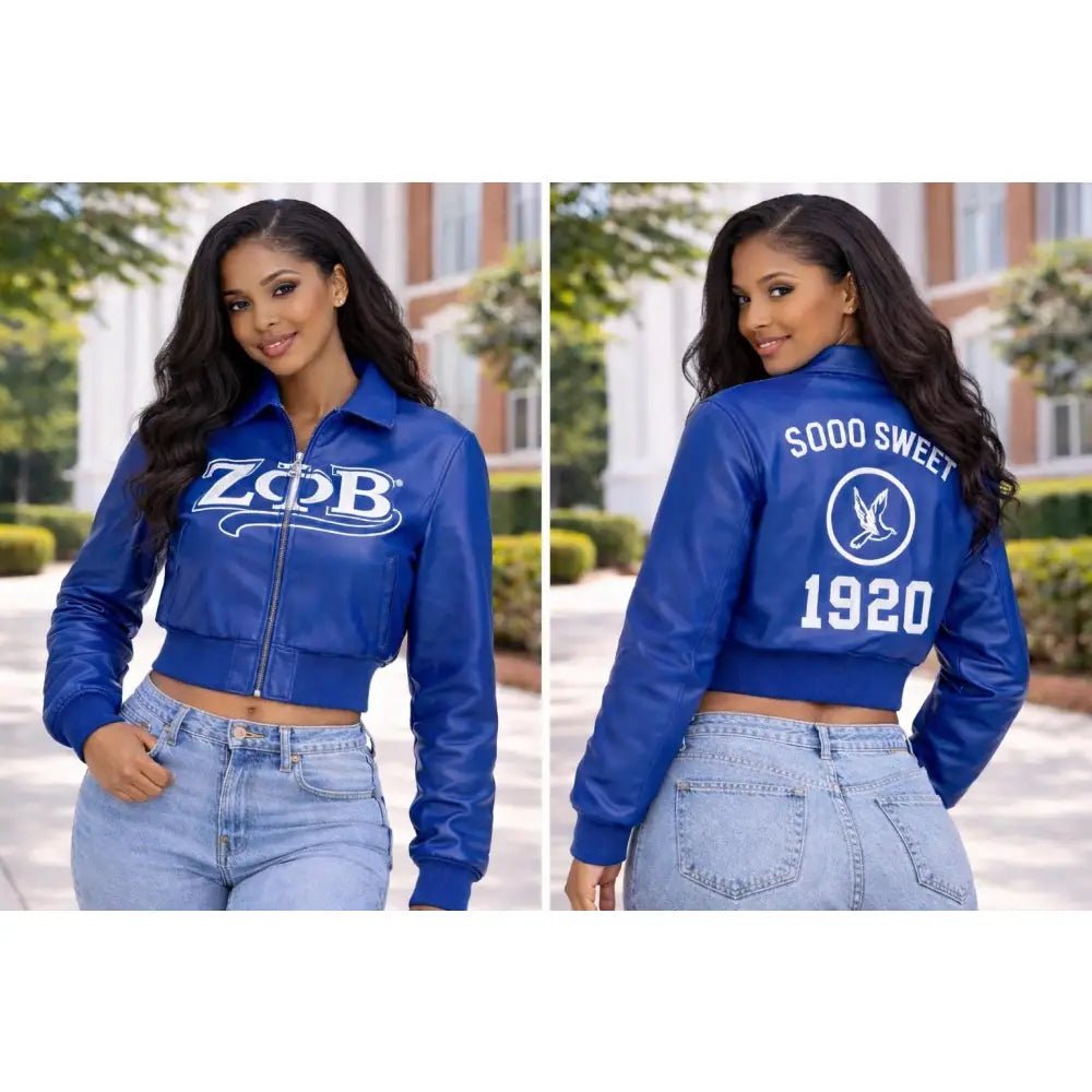 Custom Zeta Phi Beta All Eyes On You Leather Crop Jacket Personalized | Custom D9