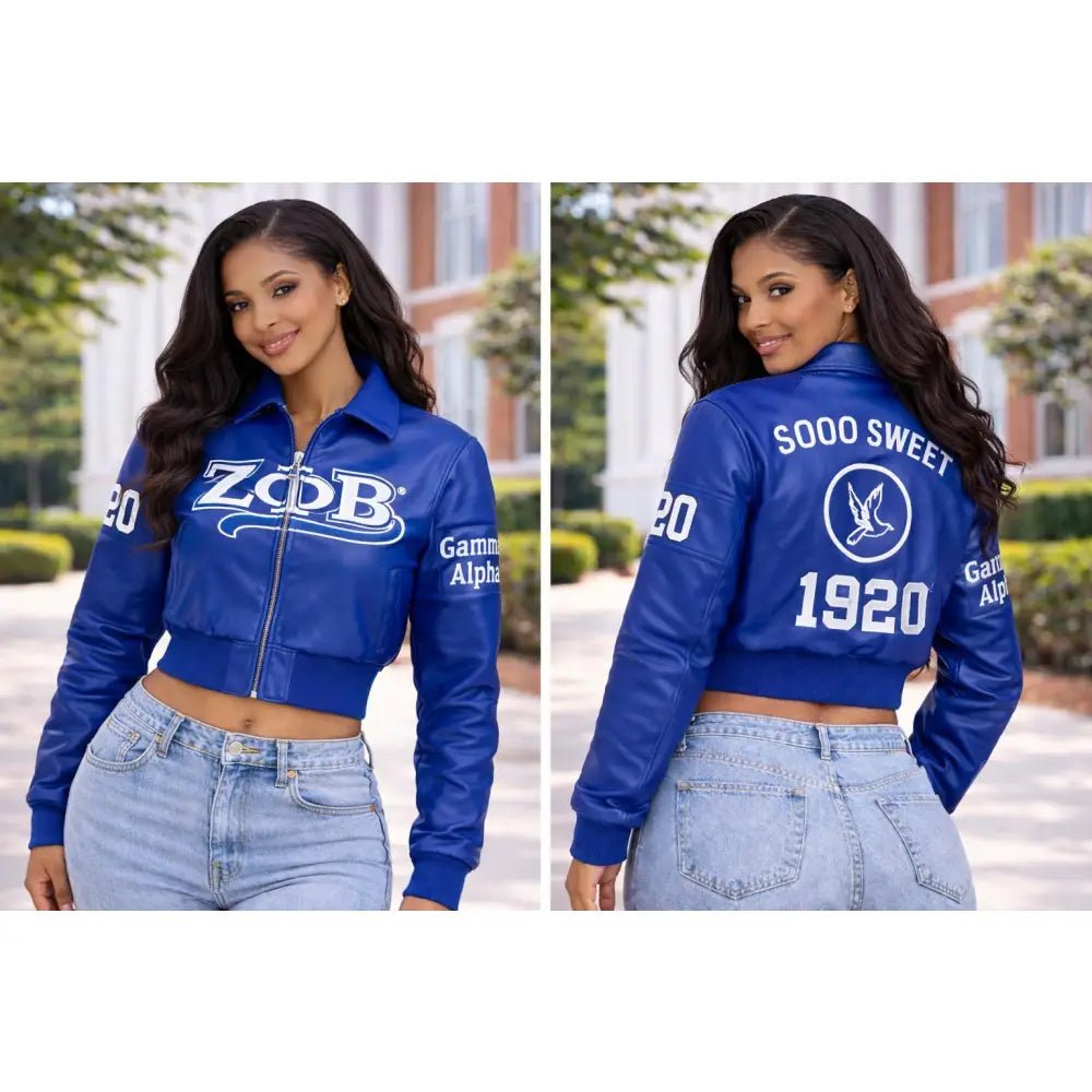 Custom Zeta Phi Beta All Eyes On You Leather Crop Jacket Personalized | Custom D9