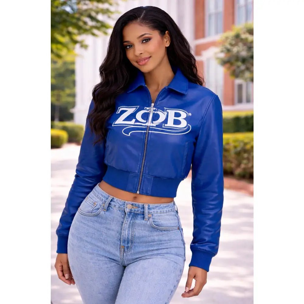 Custom Zeta Phi Beta All Eyes On You Leather Crop Jacket Personalized | Custom D9