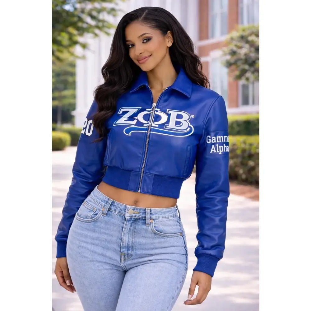 Custom Zeta Phi Beta All Eyes On You Leather Crop Jacket Personalized | Custom D9