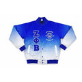 Custom Zeta Phi Beta Blue & White Ombre Satin Bomber Jacket | Custom D9
