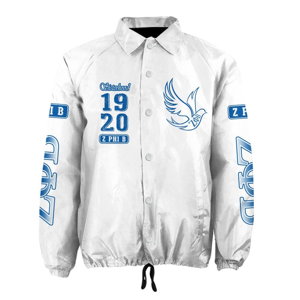 Custom Zeta Phi Beta Coach Jacket – Premium Royal Blue & White Sorority Apparel