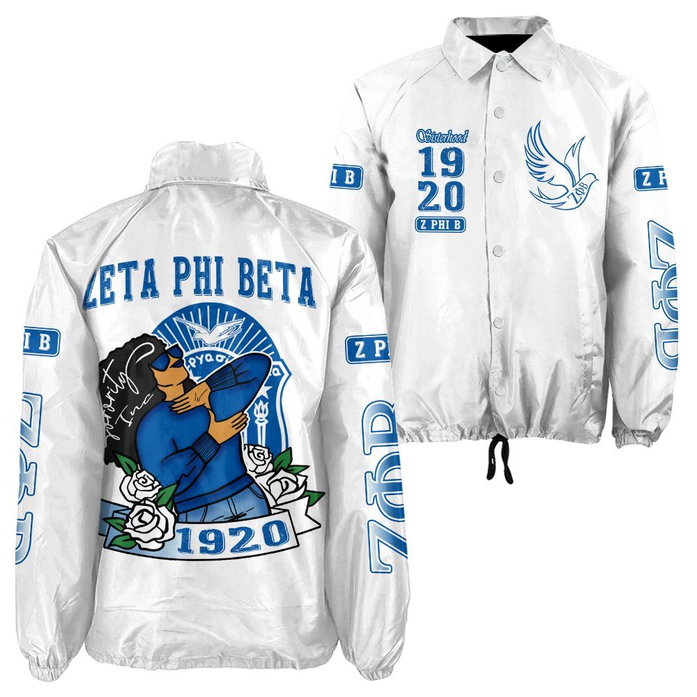 Custom Zeta Phi Beta Coach Jacket – Premium Royal Blue & White Sorority Apparel