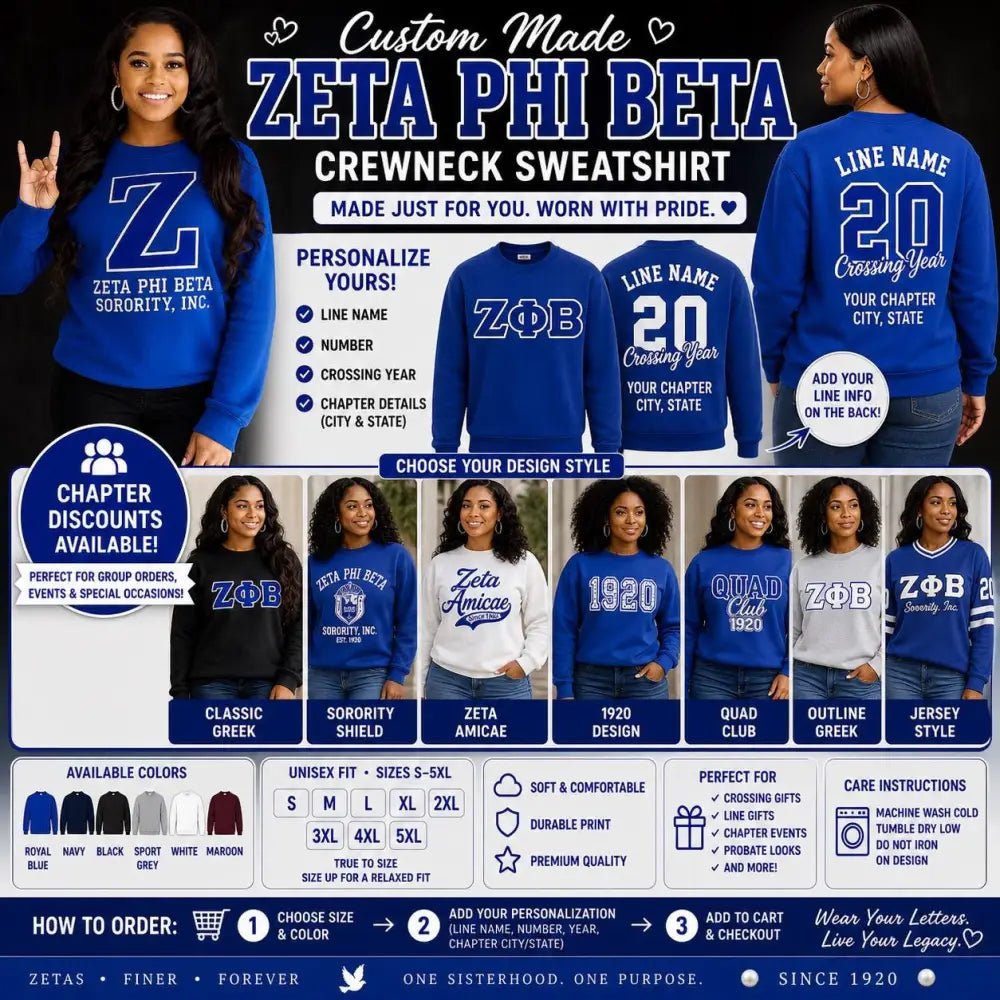 Custom Zeta Phi Beta Crewneck Sweatshirt Personalized Sorority Gift | Custom D9