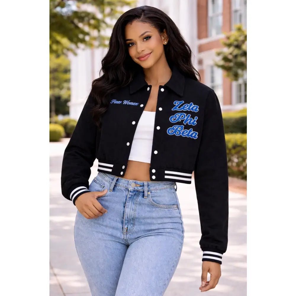 Custom Zeta Phi Beta Crop Varsity Wool Jacket Personalized Line Jacket | Custom D9