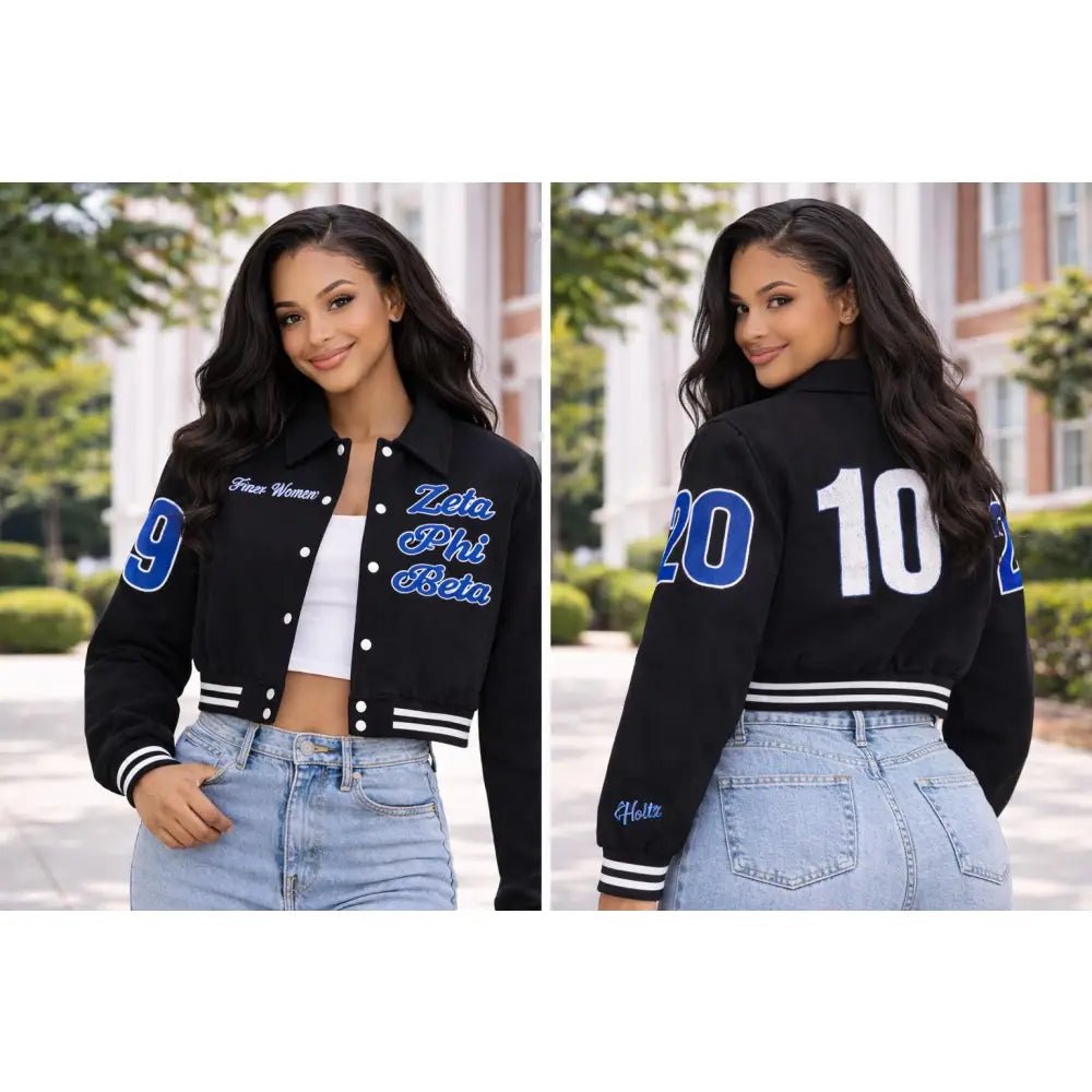 Custom Zeta Phi Beta Crop Varsity Wool Jacket Personalized Line Jacket | Custom D9