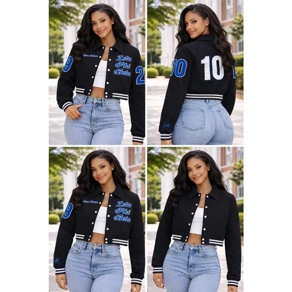 Custom Zeta Phi Beta Crop Varsity Wool Jacket Personalized Line Jacket | Custom D9
