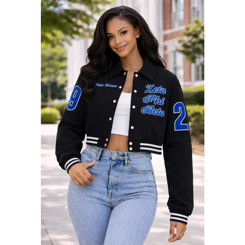 Custom Zeta Phi Beta Crop Varsity Wool Jacket Personalized Line Jacket | Custom D9