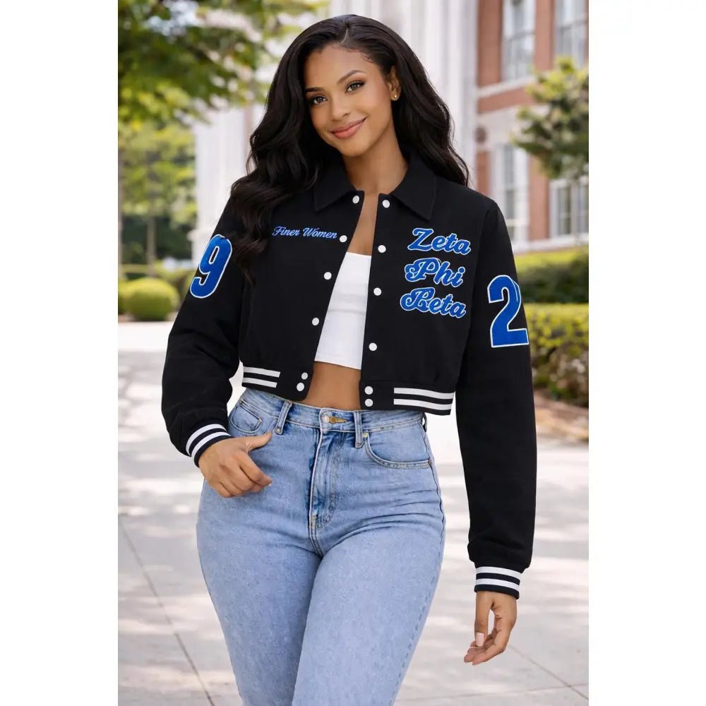 Custom Zeta Phi Beta Crop Varsity Wool Jacket Personalized Line Jacket | Custom D9