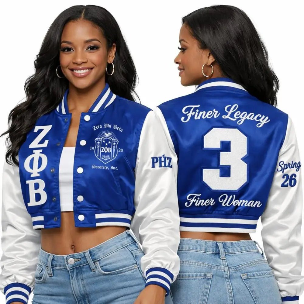 Custom Zeta Phi Beta Cropped Line Jacket Personalized Sorority Crop Jacket | Custom D9