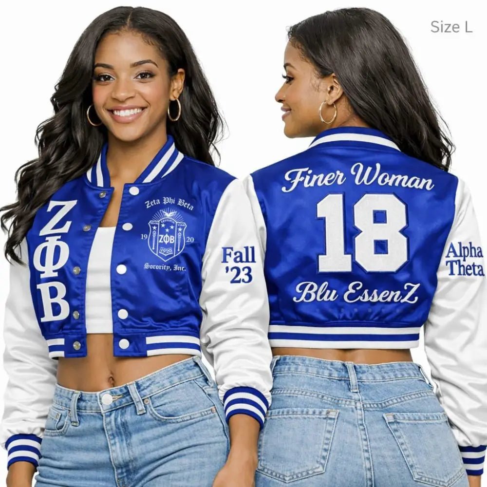 Custom Zeta Phi Beta Cropped Line Jacket Personalized Sorority Jacket | Custom D9